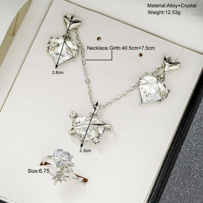 4 Pieces Love Pink Diamond Sweet Earrings Necklaces And Rings Jewelry Set Lightweight And Versatile For Women Mother's Day Gifts