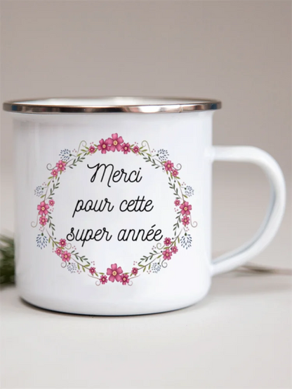 French Flower Printed Enamel Mugs Creative Coffee Mug Milk Wine Beer Drink Juice Cup School Home Handle Drinkware Teacher Gifts