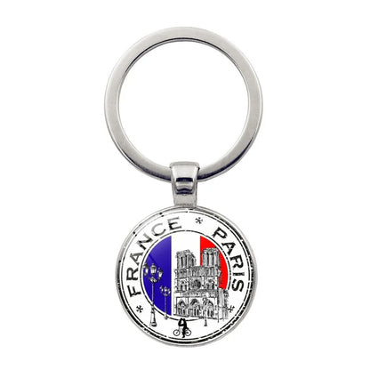Paris Souvenirs Gifts Keychain France 2024 Eiffel Tower Triumphal Arch National Flag Glass Pendant Universal Car Bag Keyring