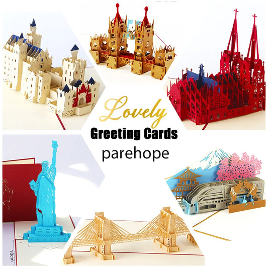 3D Pop Up Birthday Cards Laser Cut Invitations Cards World Architecture Business Card Boy Gifts Greeting Card Tourist Postcard