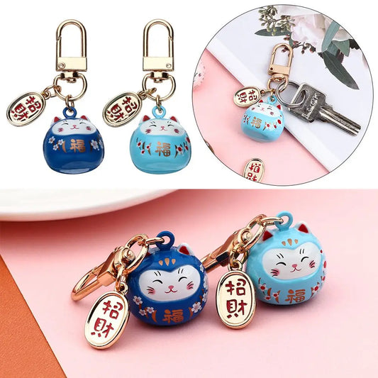 Japanese Cute Lucky Cat Keychains Cartoon Lucky Cat Key Chains Car Bag Charm Ornaments Pendant Keyring Couple Gift