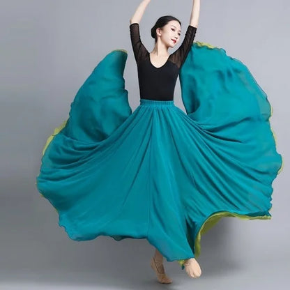 Flamenco Chiffon Dance Skirt for Women 720 Degrees Solid Color Long Skirts Dancer Practice Wear Chinese Style Skirt with Big Hem