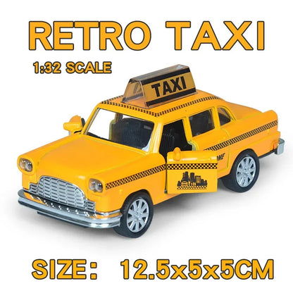 1/32 Retro Taxi Model Alloy Car Toy Miniature Car Collection Diecast Sound Light Kids Toys Children's Day Gift