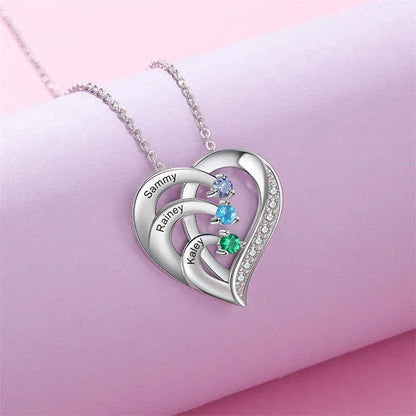 Personalized Birthstone Name Necklace for Women Custom Engraved Names Heart Necklace for Mom Wife Girlfriend Birthday Gifts