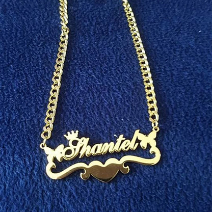 Custom Cuban Chain Butterfly Name Necklace Women Girl Jewelry Personalized Stainless Steel Gold Color Heart Ribbon Name Necklace