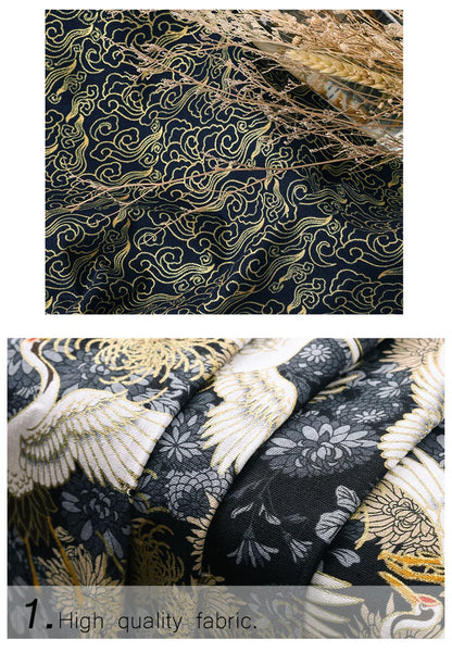 0.5/1/2 Yard 100% Cotton Fabric Traditional Japanese Kimono Style Print DIY Handmade Making Cheongsam, Hanfu, Holiday Decoration