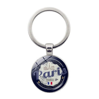 Paris Souvenirs Gifts Keychain France 2024 Eiffel Tower Triumphal Arch National Flag Glass Pendant Universal Car Bag Keyring