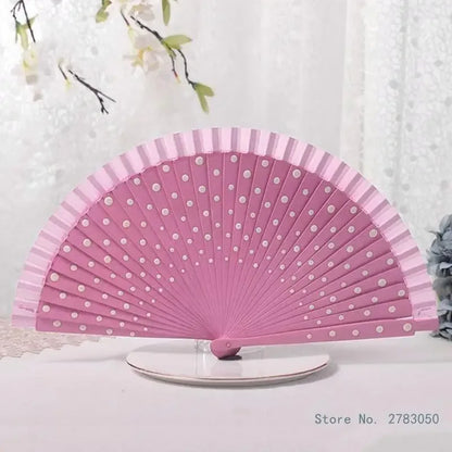 Flamenco Spanish Vintage Hand Fan Wedding Dance Dots Pattern Folding Fan Elegant Handheld Dancing Performances