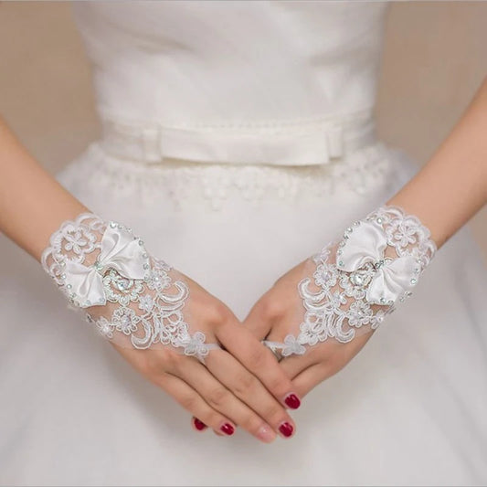White Ivory Bridal Gloves Short Fingerless Wedding Gloves Gant Mariage Femme Accessoires Mariage Novia Bride Guantes 2025