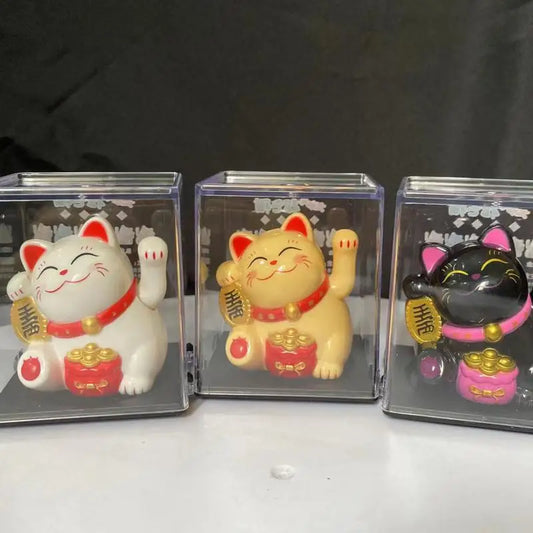 Solar Powered ManekiNeko Lucky Cat Welcoming Chinese Lucky Cat Waving Hand Beckoning Fortune Cat Figurines For Home Decor
