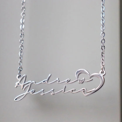 Custom Two Names Necklace with Heart Stainless Steel Couple Choker Personalized Jewelry Mother's Day Gift Women's Necklace Gift