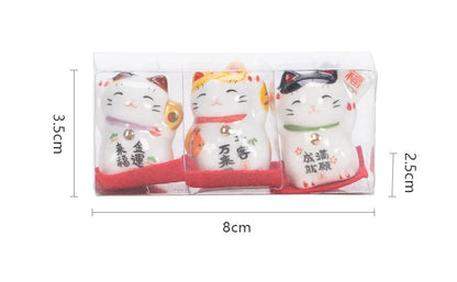 Pack of 3 Pieces Mini Ceramic Lucky Fortune Cat, Desktop Car Decoration Figurines Cute Kitten Maneki Neko Ornament 1.3 Inch Tall