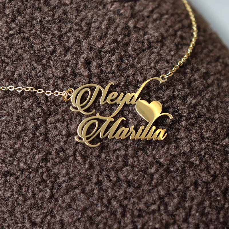 Custom Two Names Necklace with Heart Stainless Steel Couple Choker Personalized Jewelry Mother's Day Gift Women's Necklace Gift