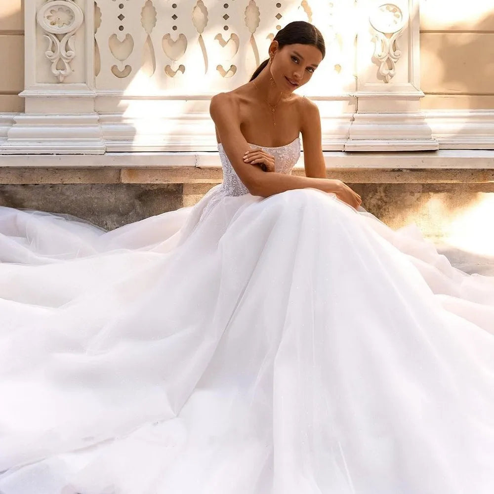 Sirene Boho Off The Shoulder Ball Gowns Wedding Dress 2025 Sleeveless Vintage Sequin Lace Appliques Tulle Bride Dress Customized