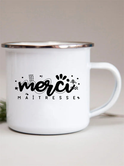 French Flower Printed Enamel Mugs Creative Coffee Mug Milk Wine Beer Drink Juice Cup School Home Handle Drinkware Teacher Gifts