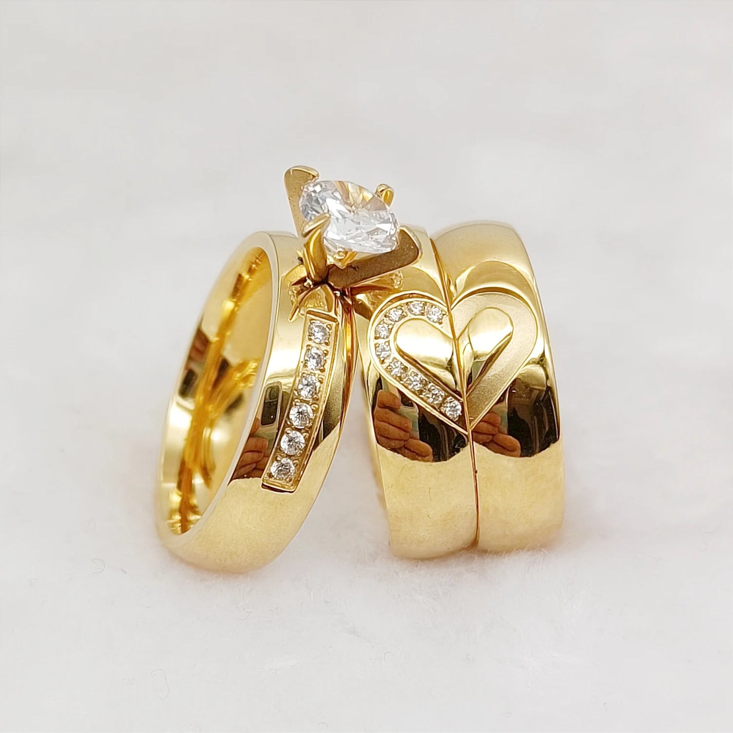 Wedding Rings Sets For Men And Women 3pcs Unique Designer Hammered 24k Gold Plated Jewelry cz Diamond Couples Engagement Ring