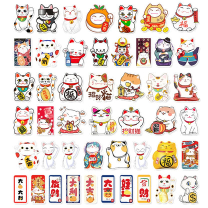10/30/50pcs Cute Maneki Neko Luck Cartoon Cat Graffiti Stickers Decals DIY Laptop Phone Case Waterproof Kawaii Sticker Kids Toys