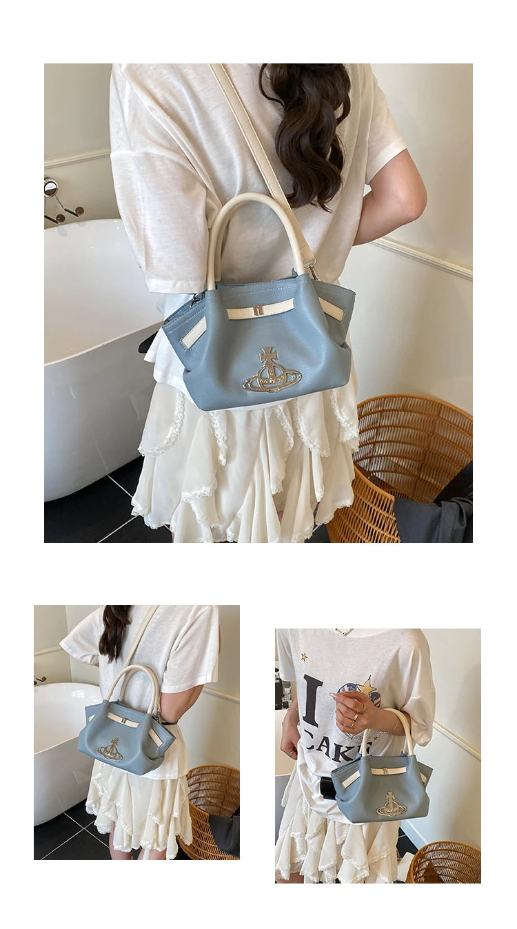 Classic Designer Paris Fashion Tote Messenger Purse Shopper Bag Elegant Leather Solid Color Commuter