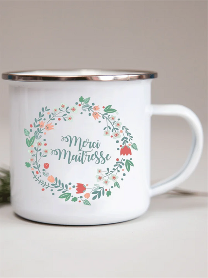 French Flower Printed Enamel Mugs Creative Coffee Mug Milk Wine Beer Drink Juice Cup School Home Handle Drinkware Teacher Gifts