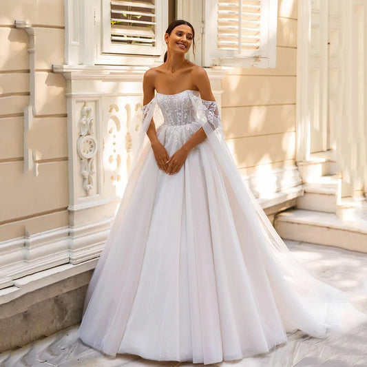 Sirene Boho Off The Shoulder Ball Gowns Wedding Dress 2025 Sleeveless Vintage Sequin Lace Appliques Tulle Bride Dress Customized