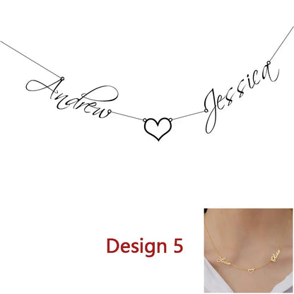 Custom Two Names Necklace with Heart Stainless Steel Couple Choker Personalized Jewelry Mother's Day Gift Women's Necklace Gift
