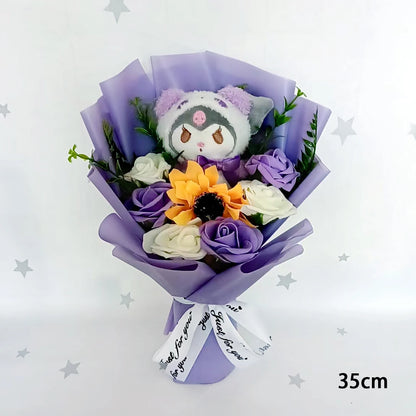 Christmas Gifts Sanrio Plush Flowers Bouquet Kuromi  Plushie Soft Doll Animals Valentine's Day Birthday Wedding Party Gift