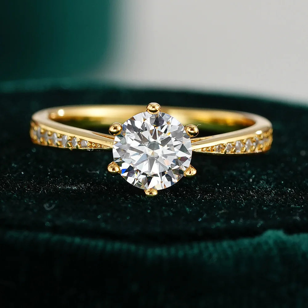 CKT 100% Real 18k Gold Ring Moissanite 1ct With Certificate Luxury Wedding Jewelry For Women Summer Engagement Gift Non Tarnish