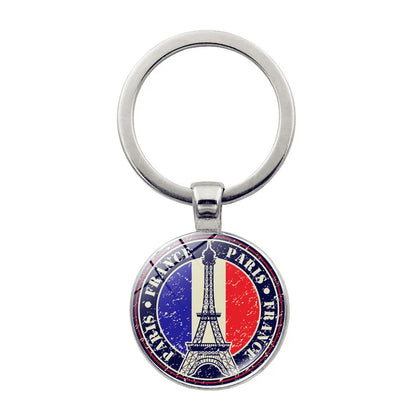 Paris Souvenirs Gifts Keychain France 2024 Eiffel Tower Triumphal Arch National Flag Glass Pendant Universal Car Bag Keyring