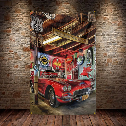 3X5Ft U.S. Route 66 Motorcycle Flag Polyester Digital Printing Car Banner For Decor