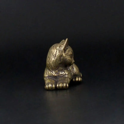 Crafts Brass Small Cat Metal Statue Cute Creative Tea Pet Simulated Exquisite Model Sculpture Toy
